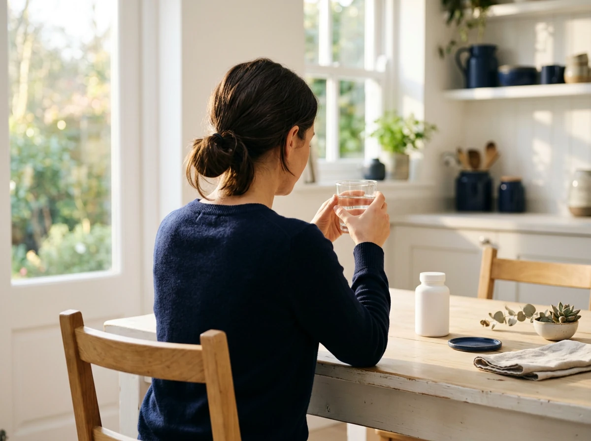 Person starting their morning wellness routine with a glass of water